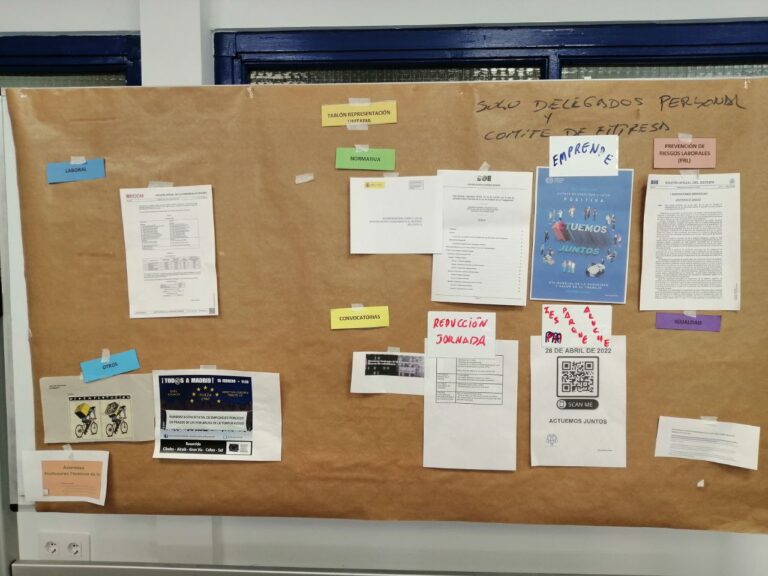 Tablón de representación de trabajadores en centros de trabajo